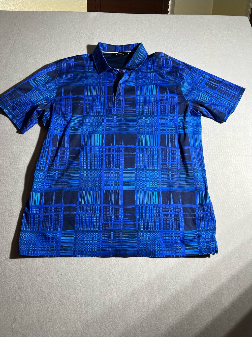 Bugatchi Blue Grid-Pattern Polo